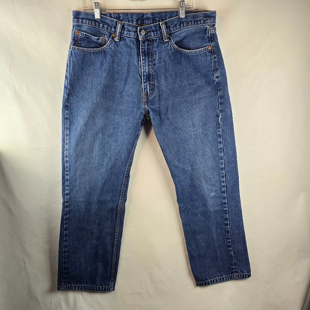 Levis 505 Jeans Mens 38x30 Blue Denim Regular Straight Dark Wash Normcore Basic